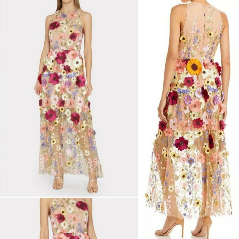 Embroidered Tulle Multi Colored 3D Floral Dress